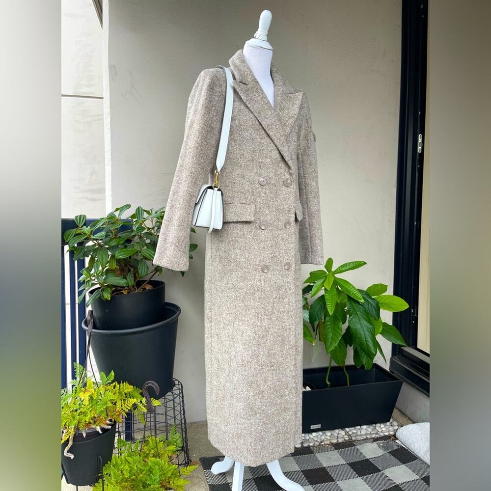 🌿 NA-KD WOOL-BLEN DOUBLE BREASTED BLAZER COAT IN HEATHER BEIGE, EU 36, US 6